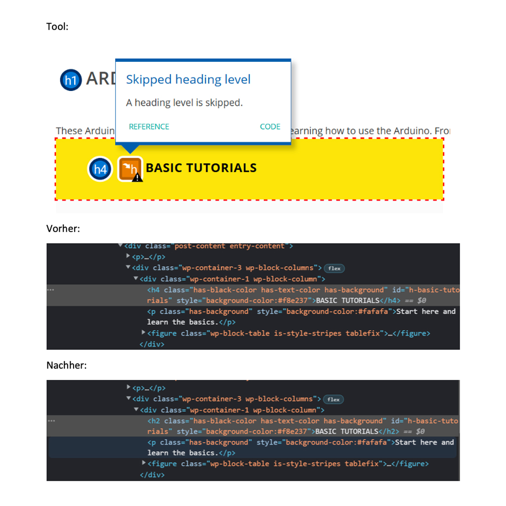 "Heading Level" um Accessibility Tool